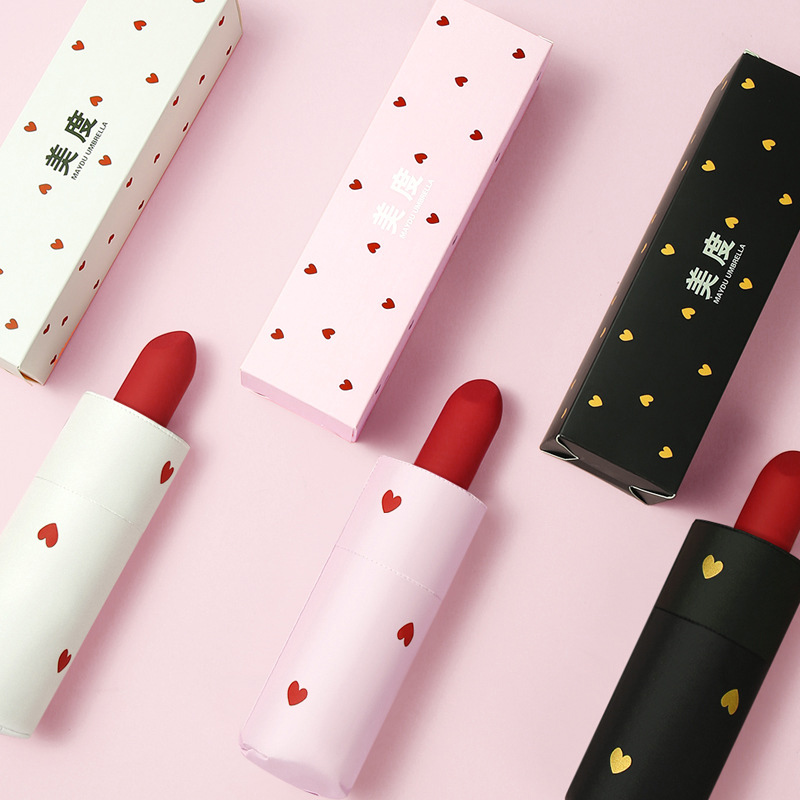 粉色少女心网红款创意五折伞口红伞