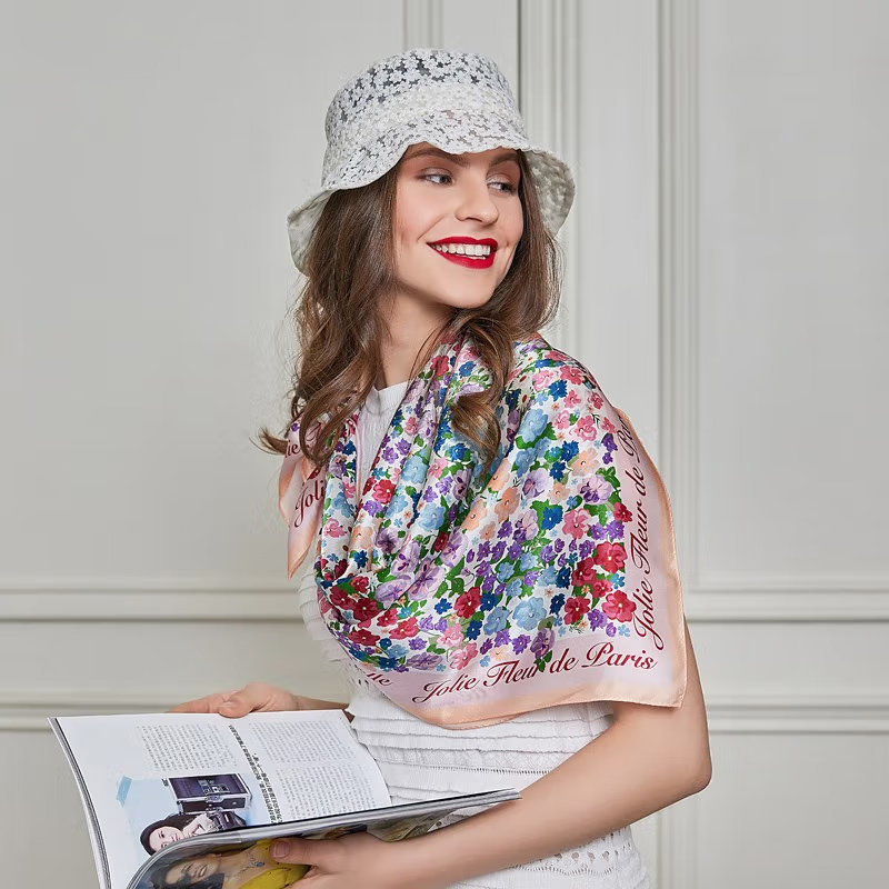 ELLE真丝丝巾女士头巾发带桑蚕丝春夏长薄款大方巾围巾披肩围脖碎花印花长巾都市时髦百搭送礼物礼盒