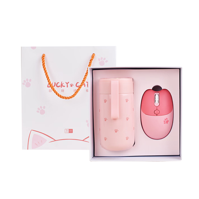  招财进福-大肚保温杯+喵萌无线静音鼠标