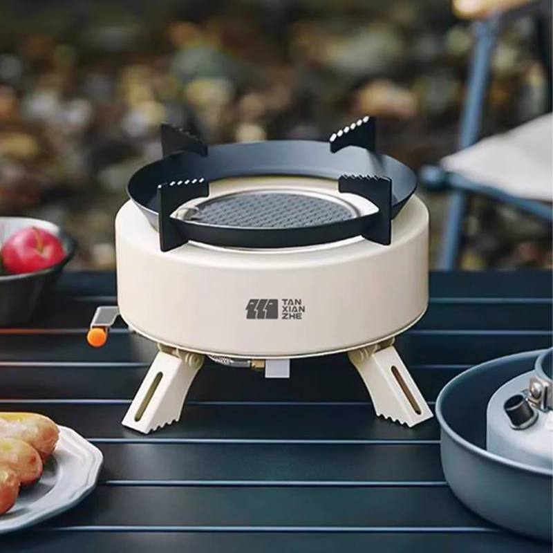 TANXIANZHE探险者卡式炉分体式煤气炉户外烧水炉具露营便捷红外线野外燃气灶 米白红外线卡式炉+收纳包