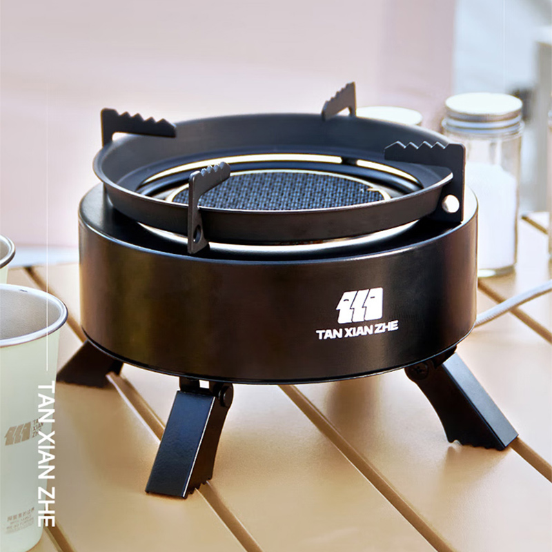 探险者卡式炉户外炉具分体式露营野餐烧烤红外线防风卡磁炉野外煮茶火锅 钛黑炉+小高山气券(赠品)*2+水壶