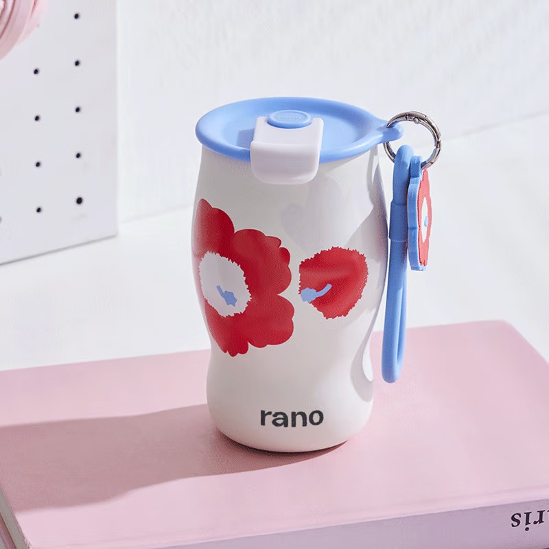 乐序rano乐序2025女生陶瓷内胆保温杯夏多巴胺色乐乐花曼特宁咖啡杯 莓果红320ml