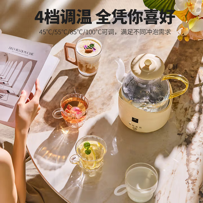 康宁全玻璃电热水壶电水壶0.8L 恒温家用烧水壶养生壶 办公室热牛奶保温壶烧水壶 0.8
