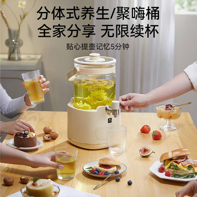 康宁养生壶2.8L大容量 全玻璃花茶桶养生烧水壶 水龙头养生壶 煮茶壶多功能花茶壶 