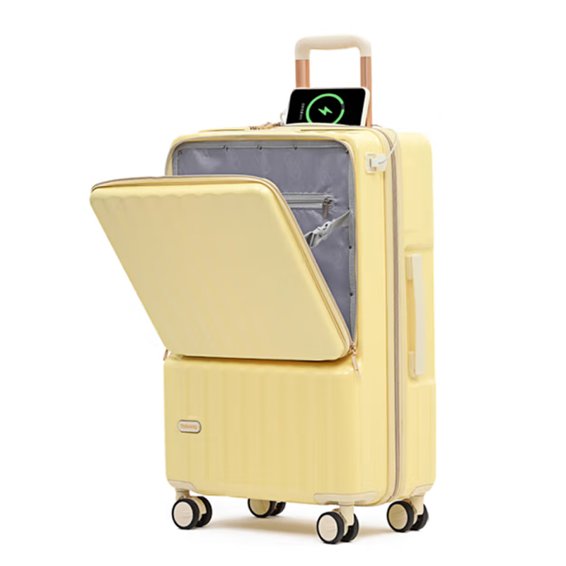 途帮（TOBOOG）前开口行李箱多功能TSA密码登机箱女轻音万向轮顺滑拉杆箱2109 柠檬黄 24英寸