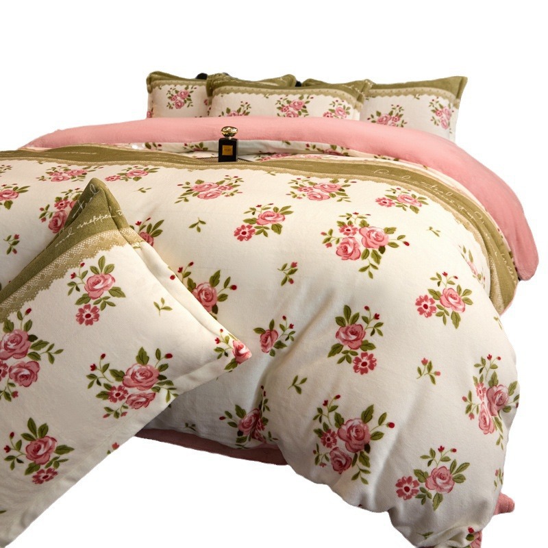 新款轻奢风加厚牛奶绒四件套珊瑚绒床单笠双面绒被套法兰绒冬床品