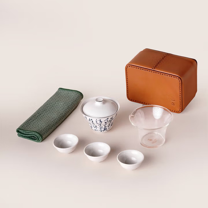 年会【松烟客】盖碗旅行茶具套装便携式三杯陶瓷白瓷茶杯