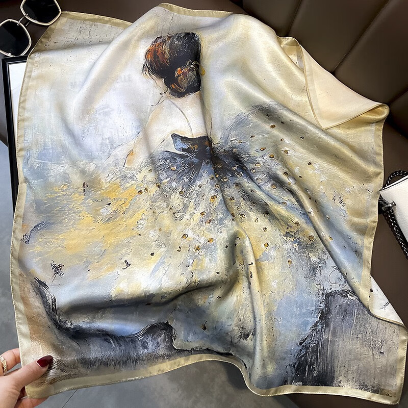 G-XIFANG石墨烯丝巾石墨烯抗菌防螨桑蚕丝真丝丝巾100%桑蚕礼品礼盒装 孔雀少女 68*68cm