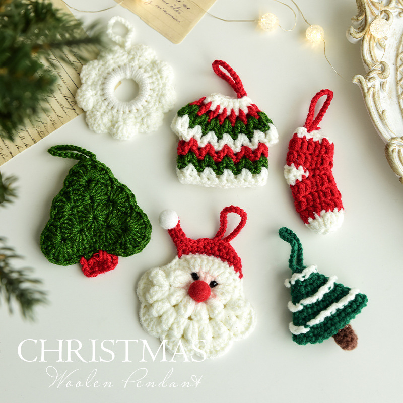 圣诞礼物手工编织雪花圣诞老人装饰圣诞树挂饰圣诞节装饰挂件