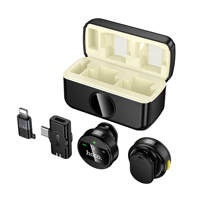 无线领夹麦一拖二直插式直播户外拍视频 长续航5小时 ENC降噪 黑色一拖二配双插头安卓+苹果