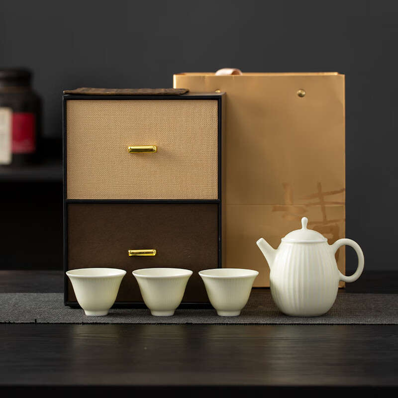 羊脂玉茶壶普洱茶具套装茶具礼物茶壶泡茶壶泡茶器 棱壶雅萃小套组