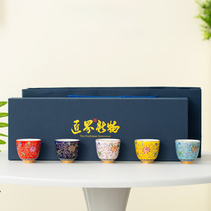 五福临门珐琅彩陶瓷茶杯茶具套装家用实用礼物水杯主人杯伴手礼 五福临门-珐琅彩