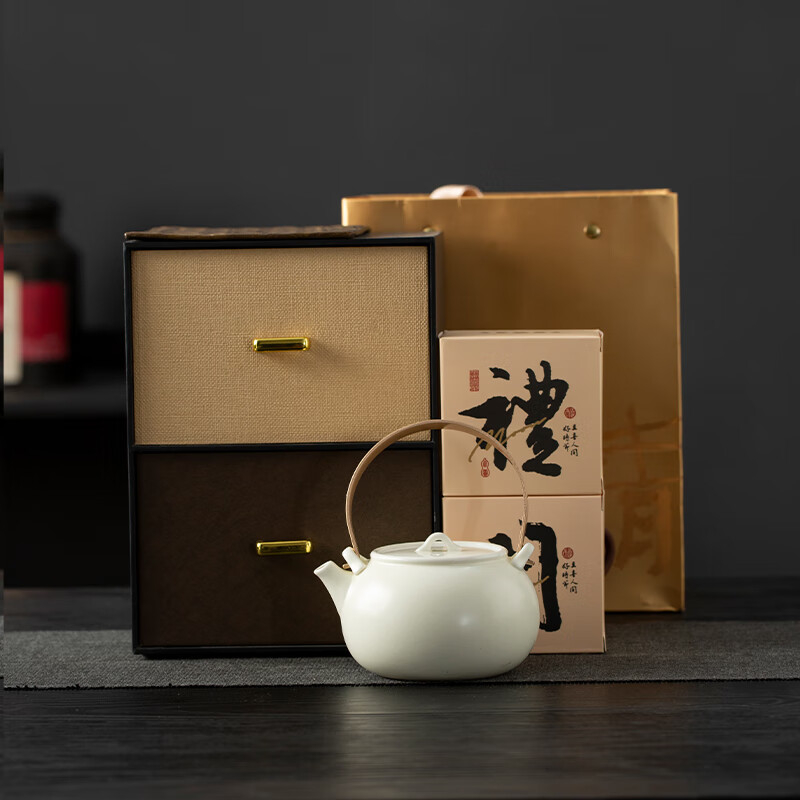 白瓷茶壶老白茶普洱茶具礼盒茶具礼物茶杯泡茶壶泡茶器提梁壶