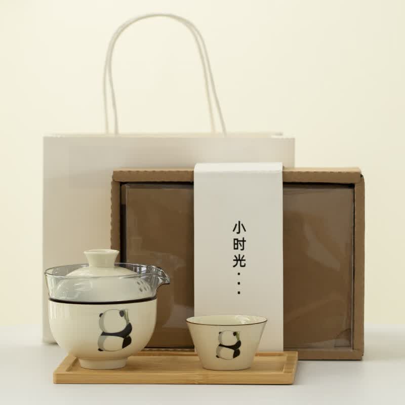 可爱熊猫陶瓷旅行功夫茶具套装礼物伴手礼轻奢创意礼物快客泡茶杯