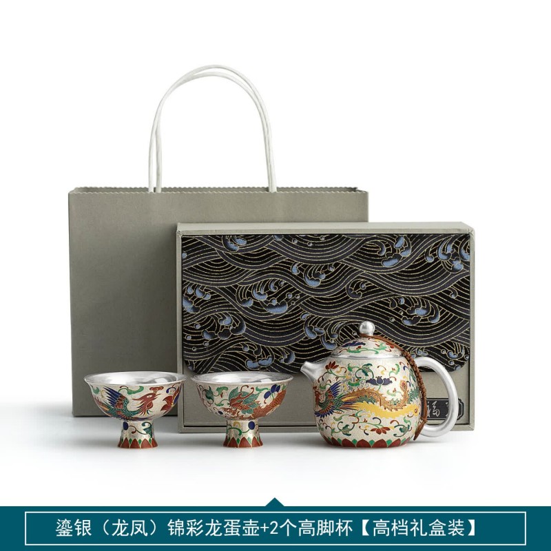 锦彩鎏银龙凤功夫茶具套装家用泡茶壶礼盒