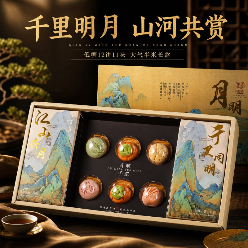 2026中秋节礼品送人低糖月饼礼盒装定制广式蛋黄莲蓉五仁奶黄流心