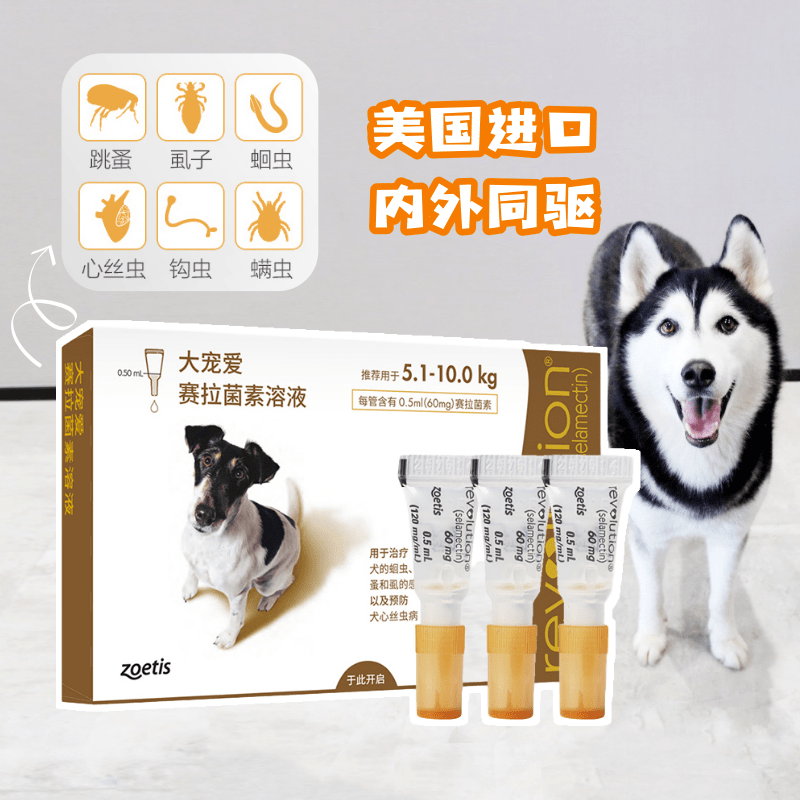 大宠爱dca 哒宠哎 60mg 5-10kg犬 一盒3支大宠爱中小型犬大宠爱60MG