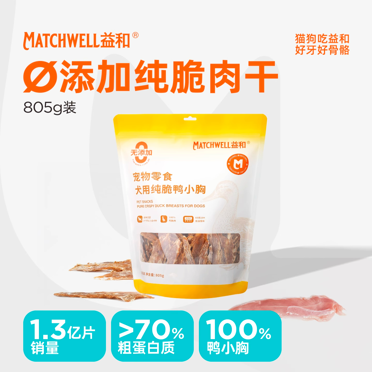 益和纯脆鸭肉干805g狗狗零食宠物0添加原切鸭肉干805g磨牙棒中小型犬纯肉干训练奖励比熊益和鸭肉干
