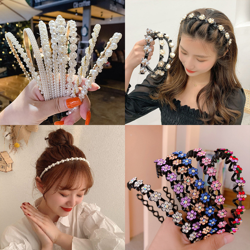 珍珠发箍女韩国网红水钻头箍百搭发卡简约气质压发夹子发饰批发