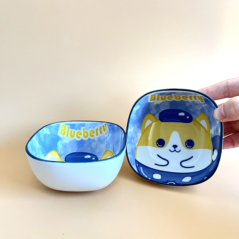 4寸方形味碟-蓝莓柴犬